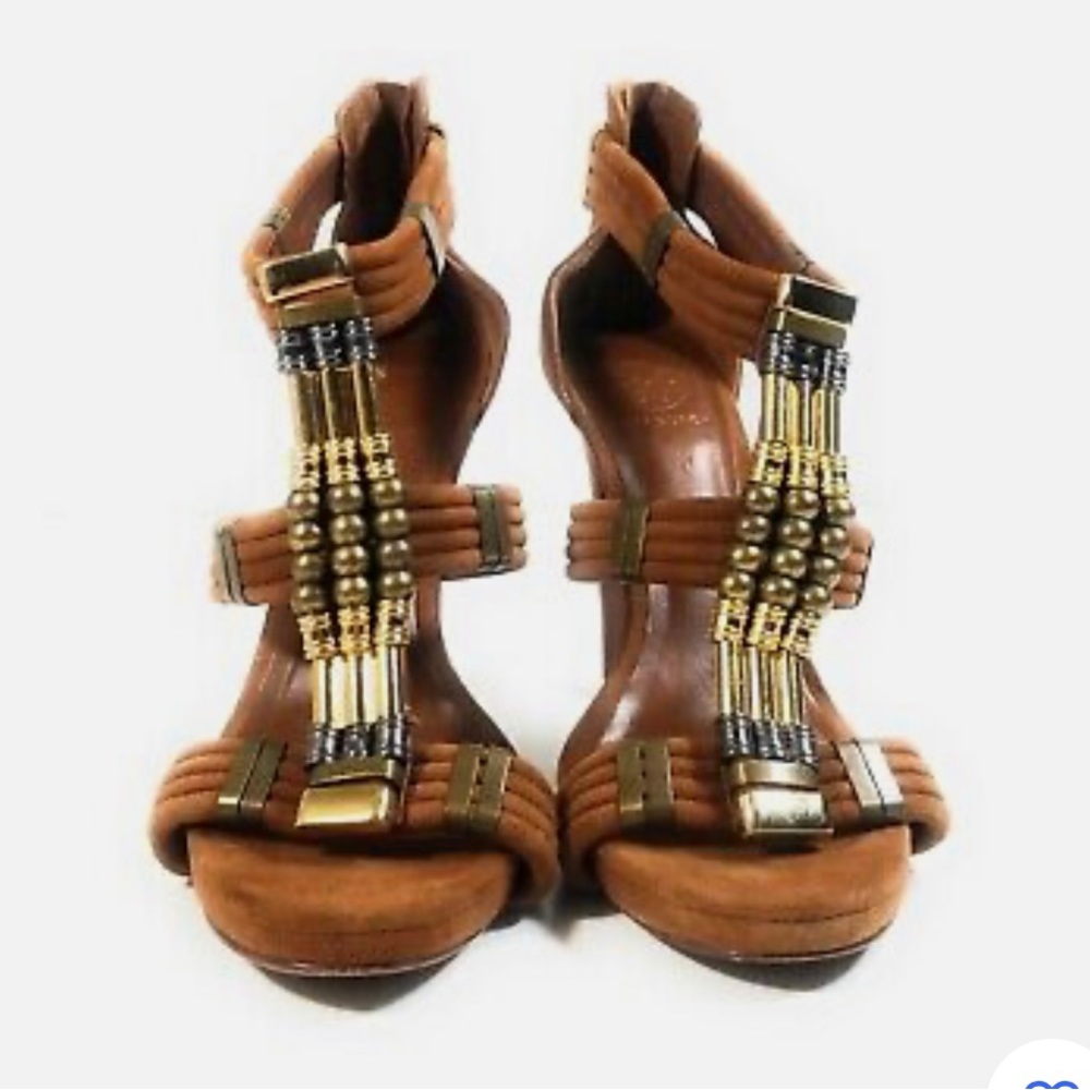 Tory Burch Brown Sued Beaded Heeled Sandals